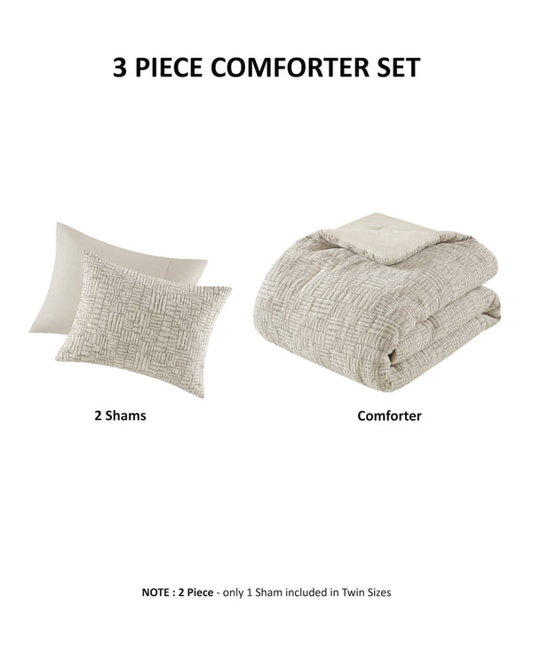 English Elm 3 Piece Oversized Comforter Set Full/Queen - Cotton Blend Face, Plush Polyester Fill, Hotel-Style Cozy Beige 22.83 L x 22.05 W x 11.02 H B035P280375