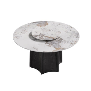 English Elm 53" Round Marble Dining Table With Rotating Turntable, Durable Solid Wood Base For 6 Guests W1535S00458