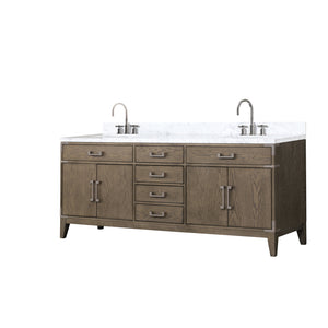 English Elm Grey Oak Double Bath Vanity With Carrara Marble Top & Chrome Faucet Set - Stylish Storage Solution! B2731P259935