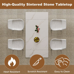 English Elm Retractable Sintered Stone Dining Table Set With Chairs – Modern Design, Durable, Space-Saving Elegance W509S00126-GIGA