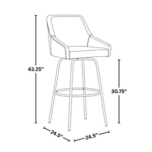English Elm 30" Swivel Barstools Set of 2 Gold Frame White Faux Leather Kitchen Island Seating B202S01918