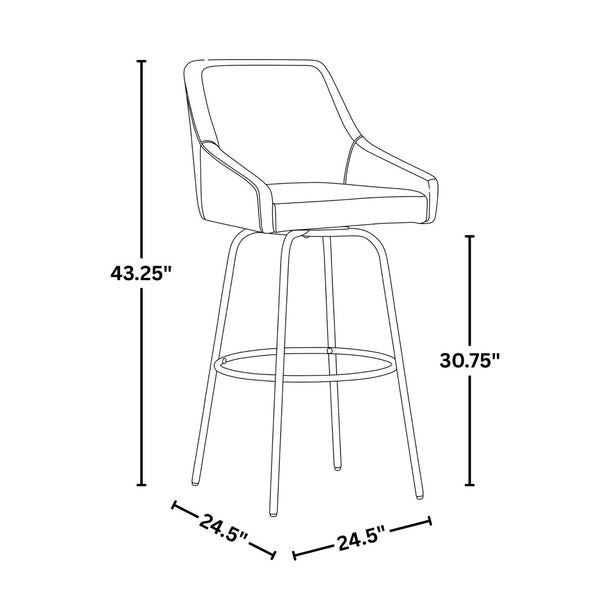English Elm 30" Swivel Barstools Set of 2 Gold Frame White Faux Leather Kitchen Island Seating B202S01918