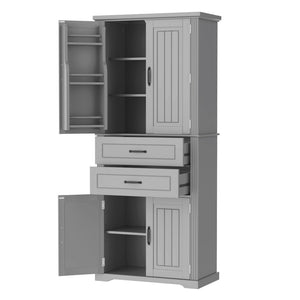 English Elm [video] Floor to Ceiling Matte Storage Cabinet with Drawers Shelves and Adjustable Interior Gray N759P407762E