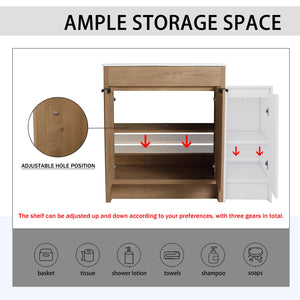 English Elm 42 Inch Freestanding Bathroom Vanity With Ceramic Sink, Soft-Close Doors & Ample Storage Solutions W999S00309