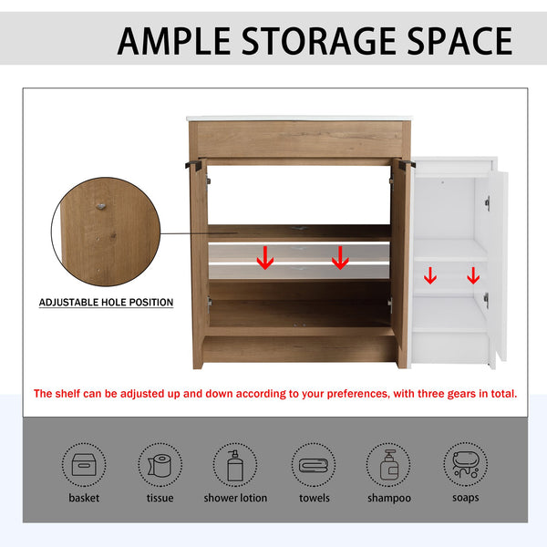 English Elm 42 Inch Freestanding Bathroom Vanity With Ceramic Sink, Soft-Close Doors & Ample Storage Solutions W999S00309
