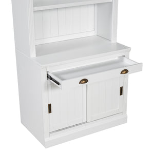 English Elm 83.4"Tall White Bookshelf Suite With Led Lighting, Sliding Doors & Drawers For Stylish Storage Solutions N751S059620K
