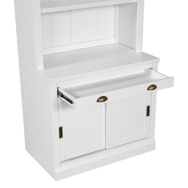 English Elm 83.4"Tall White Bookshelf Suite With Led Lighting, Sliding Doors & Drawers For Stylish Storage Solutions N751S059620K