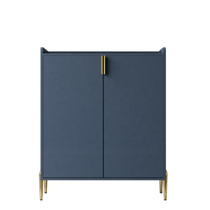 English Elm 2 Door Wine Bar Cabinet with 12-Bottle Rack, Soft-Close Hinges, Adjustable Shelf & Elevated Metal Legs Blue W2899P372476