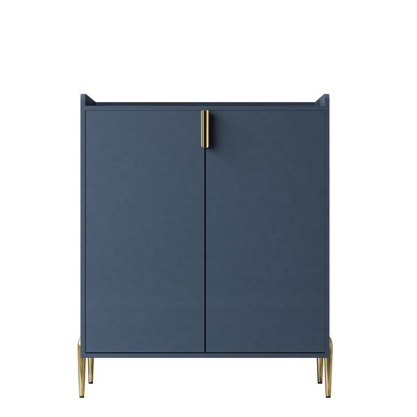 English Elm 2 Door Wine Bar Cabinet with 12-Bottle Rack, Soft-Close Hinges, Adjustable Shelf & Elevated Metal Legs Blue W2899P372476