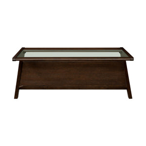 English Elm Wood and Tempered Glass Mid-century Coffee Table with Open Shelf for Living Room B035P408395