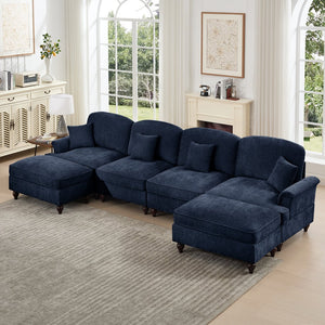 English Elm Classic U-Shape 4-Seater Modular Sectional Sofa In Soft Chenille With Ruffled Skirts & Spindle Legs W3041S00262