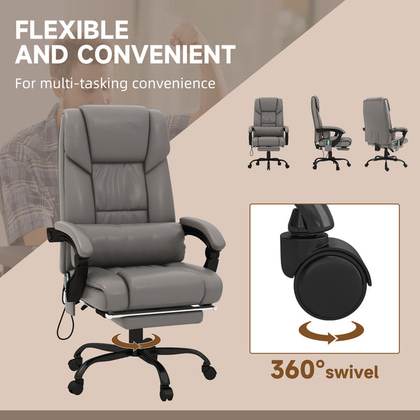 English Elm Vinsetto High Back Massage Office Chair with 6-Point Vibration, 130° Recline, Footrest, Gray Faux Leather W2225P173840