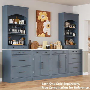 English Elm Modern Tall Kitchen Pantry Set of Two with Faux Marble Top and Glass Holders Gray SP000175AAE