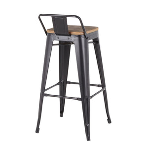 English Elm Low Square Back Industrial Barstools Bamboo Seat Steel Frame for Home Bar Set of 2 B202P222308