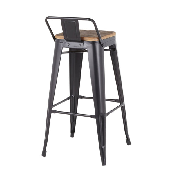 English Elm Low Square Back Industrial Barstools Bamboo Seat Steel Frame for Home Bar Set of 2 B202P222308