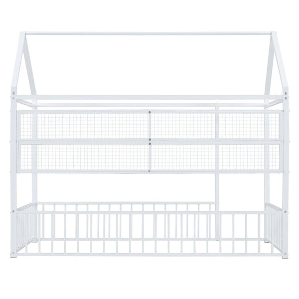 English Elm Twin House Frame Bed Powder Coated Steel with Built in Shelves for Kids Room N737P175360K