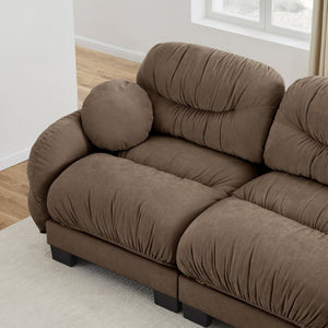 English Elm Pleated Chenille Two Seater Modular Sofa with Curved Armrests and Ergonomic Foam Cushions Brown W5656S00055