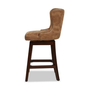 English Elm Jennifer Taylor Home - Holmes Tufted High-Back 360 Swivel Counter Stool in Mid Faux Leather — Handcrafted Comfort & Support Tan+Brown B2719P238380