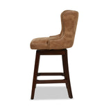 English Elm Holmes Tufted High-Back 360 Swivel Counter-Height Barstool, Tan Brown Faux Leather