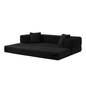 English Elm Modern Cord Fabric Convertible Sofa Sleeper Low Profile Square Frame for Apartments Black W3396P439851