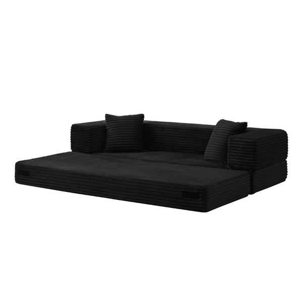 English Elm Modern Cord Fabric Convertible Sofa Sleeper Low Profile Square Frame for Apartments Black W3396P439851