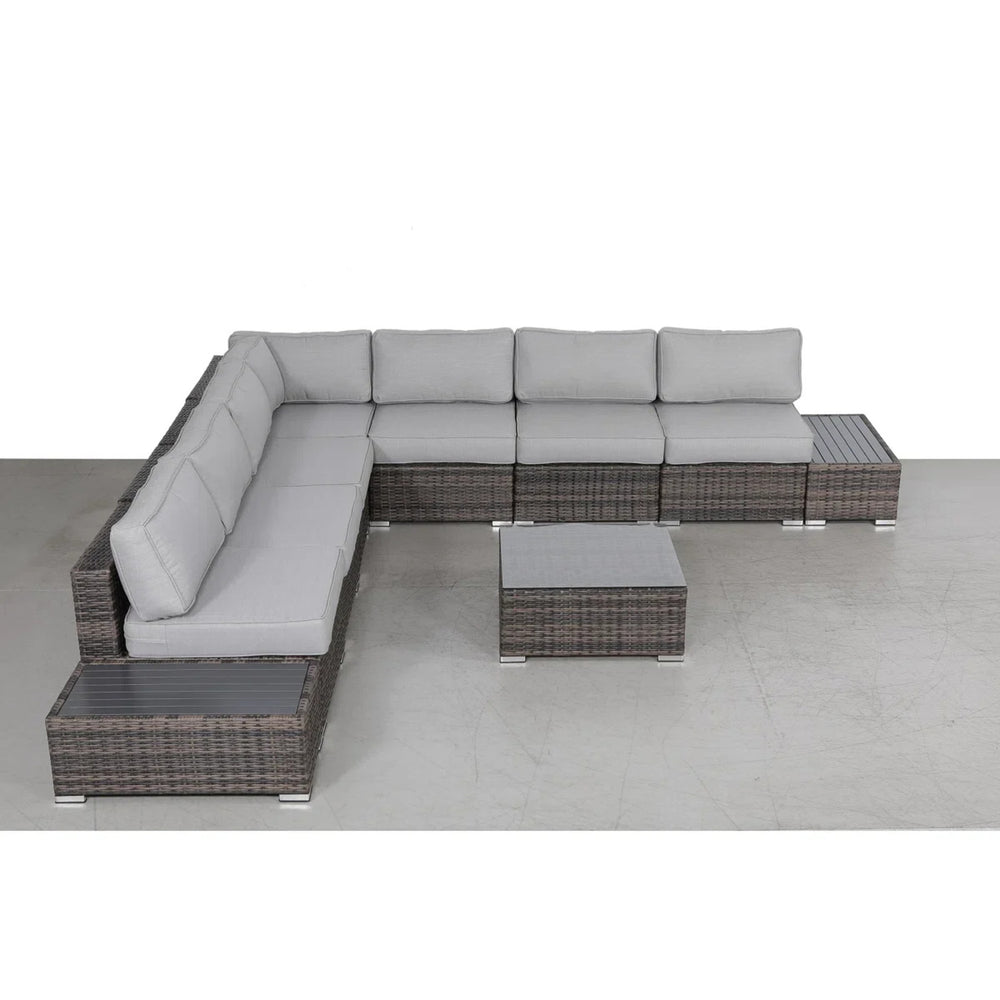 English Elm Wicker 10‑Piece 6‑Person Oversized Sectional with 15 Plush Olefin Grey Cushions, Glass Tables, Ready B120S00266