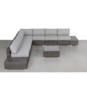 English Elm Wicker 10‑Piece 6‑Person Oversized Sectional with 15 Plush Olefin Grey Cushions, Glass Tables, Ready B120S00266