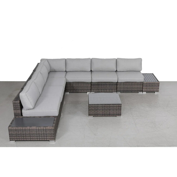 English Elm Wicker 10‑Piece 6‑Person Oversized Sectional with 15 Plush Olefin Grey Cushions, Glass Tables, Ready B120S00266