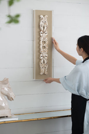 English Elm S/2 Carved Scroll Wood Wall Plaques Antique White Sculptural Relief Art for Entryway W2078P313341
