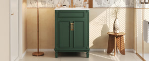 English Elm 24'' Bathroom Vanity with Sink - Solid Wood Frame, Glossy Ceramic Basin, Soft-Close Doors & Ample Storage Elegant Modern Design, Durable MDF Construction, Retro Metal Handles, Compact 24-inch Cabinet Green N710P317675F