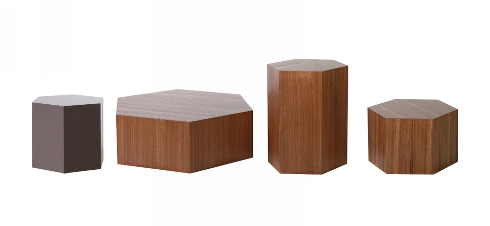 VIG Furniture Newmont Hexagonal Walnut End Table – Compact Modern Accent Table, Durable Veneer, Modular Styling VGBB-MND-CT23-WAL