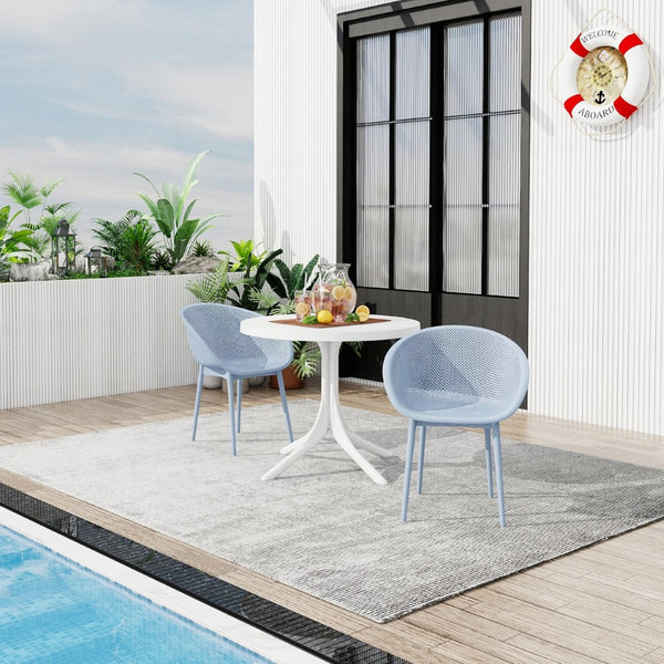 English Elm Summer Outdoor Bistro Set Uv Resistant Polypropylene Slatted Chairs and Round Patio Table Light Baby Blue,White W3450S00019