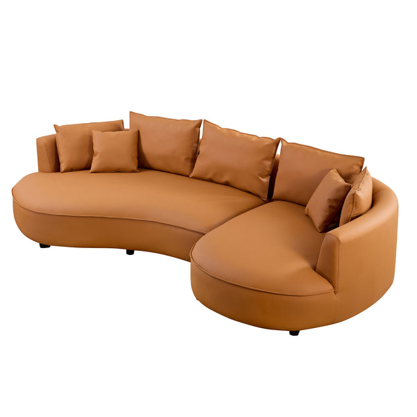 English Elm Modern Curved Sectional Sofa - 5-Seat Eco-Leather Couch For Stylish Living Rooms & Offices, Orange W2582S00079