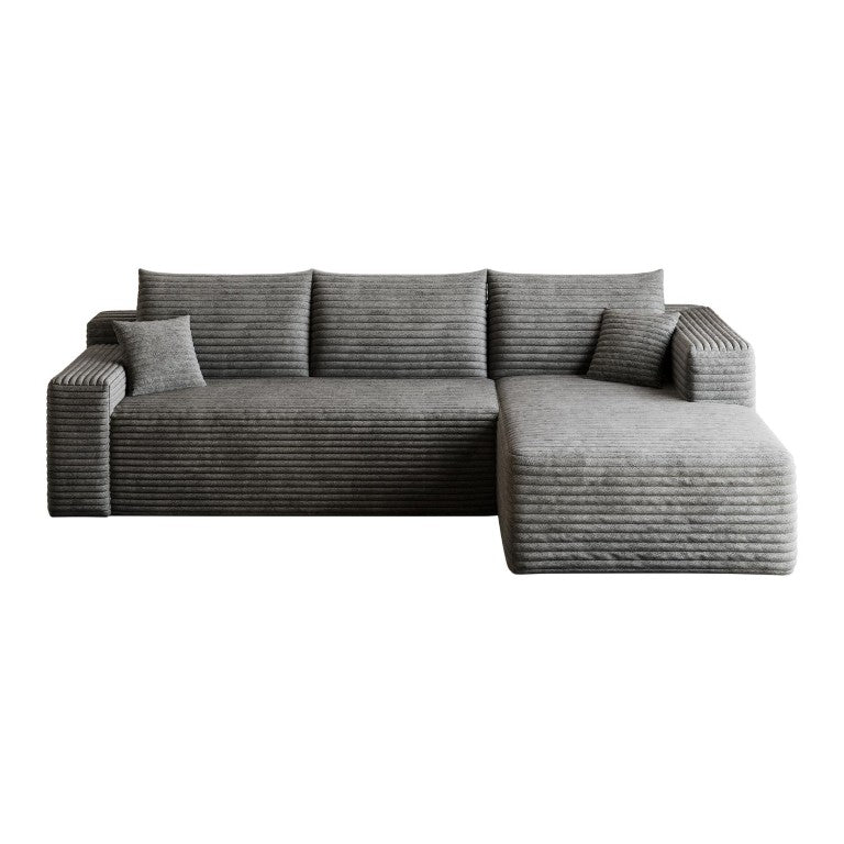 HomeRoots Gray Corduroy L-shaped Sectional with Chaise Modular Living Room Lounge Sofa 762624
