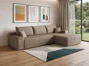 Camel Corduroy Modular L-shaped Sectional Sofa with Chaise for Modern Living Room Comfort