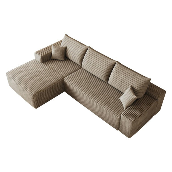 Camel Corduroy Modular L-shaped Sectional Sofa with Chaise for Modern Living Room Comfort