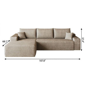 Camel Corduroy Modular L-shaped Sectional Sofa with Chaise for Modern Living Room Comfort