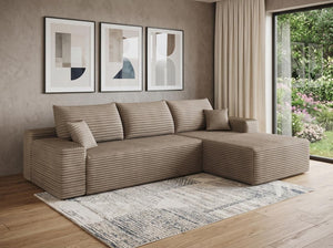 Camel Corduroy Modular L-shaped Sectional Sofa with Chaise for Modern Living Room Comfort