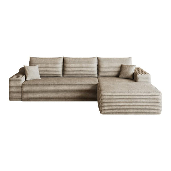 HomeRoots Camel Corduroy Modular L-shaped Sectional Sofa with Chaise for Modern Living Room Comfort 107" W x 37.4" H x 68.1" D - B Fabric / Manufactured Wood 762627
