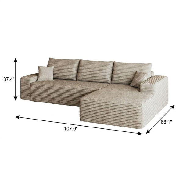 Camel Corduroy Modular L-shaped Sectional Sofa with Chaise for Modern Living Room Comfort