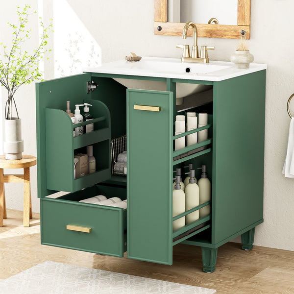 English Elm Christopher Knight Home® - 24" Bathroom Vanity with Ceramic Sink, Solid Wood Frame, Soft-Close Drawers & Ample Storage Appeal Green N759P269734F