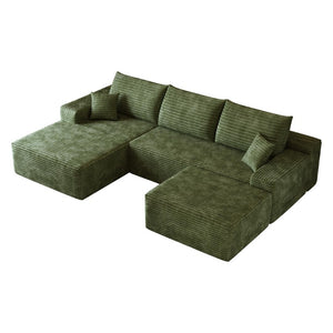 HomeRoots 107 Inch Corduroy Modular Sectional with Chaise Ottoman and Accent Pillows Included 762634