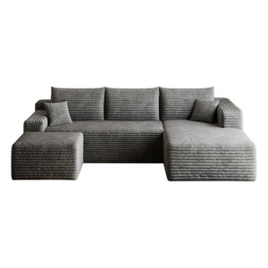 HomeRoots 95 Inch Corduroy Modular Living Room Sofa with Chaise Ottoman and Accent Pillows 762635