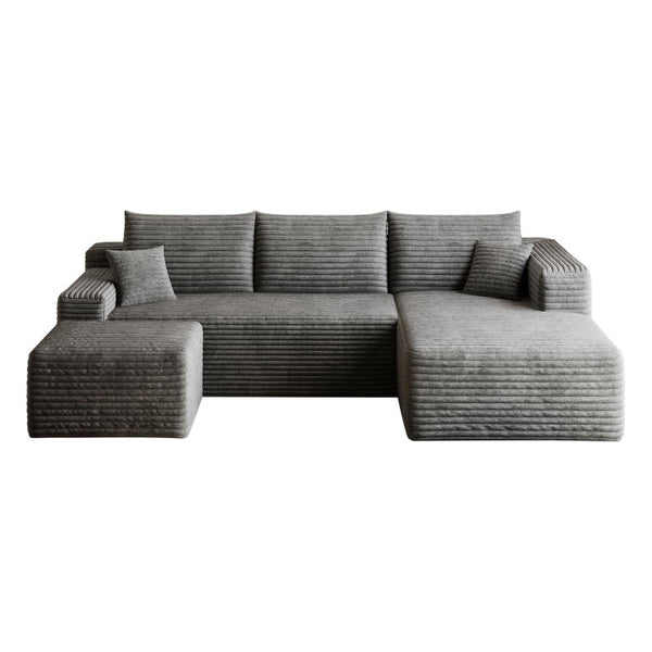 HomeRoots 95 Inch Corduroy Modular Living Room Sofa with Chaise Ottoman and Accent Pillows 762635