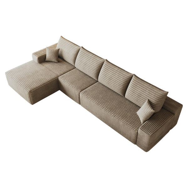 Camel Corduroy Modular L-shaped Sectional Sofa with Chaise for Modern Living Room Comfort