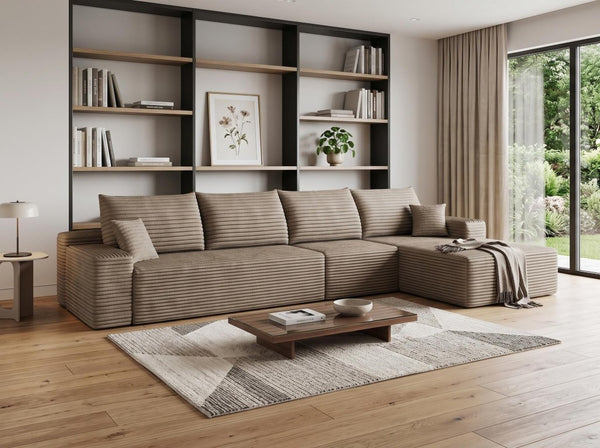 Camel Corduroy Modular L-shaped Sectional Sofa with Chaise for Modern Living Room Comfort