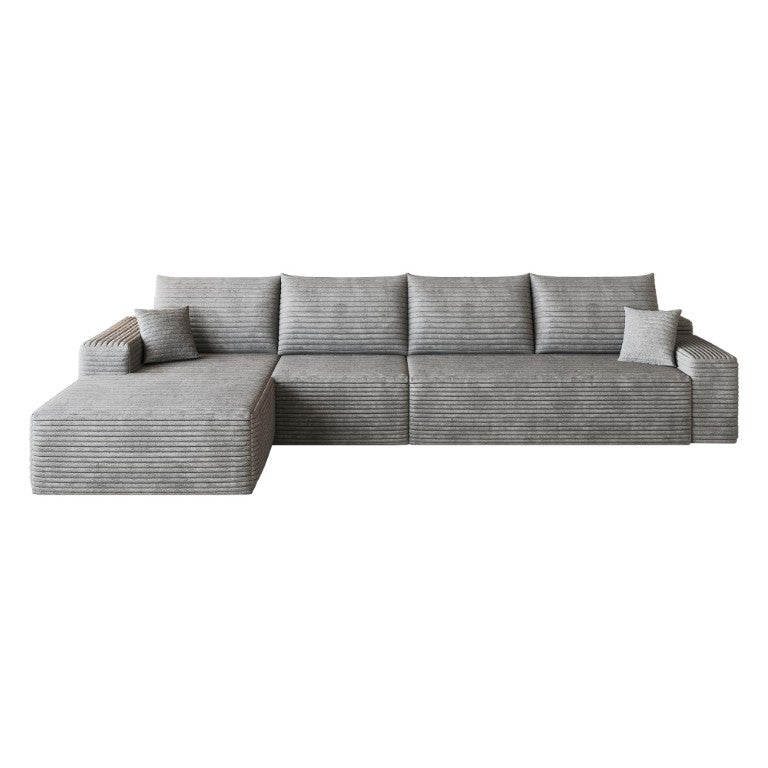 HomeRoots Gray Corduroy L-shaped Sectional with Chaise for Casual Living Room Comfort 762638