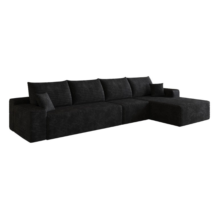 HomeRoots Black Corduroy L-shaped Sectional with Chaise Modular Living Room Sofa Set 762644
