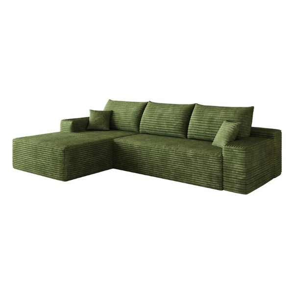 Green Corduroy Modular Sectional with Chaise Living Room L-shape Sofa