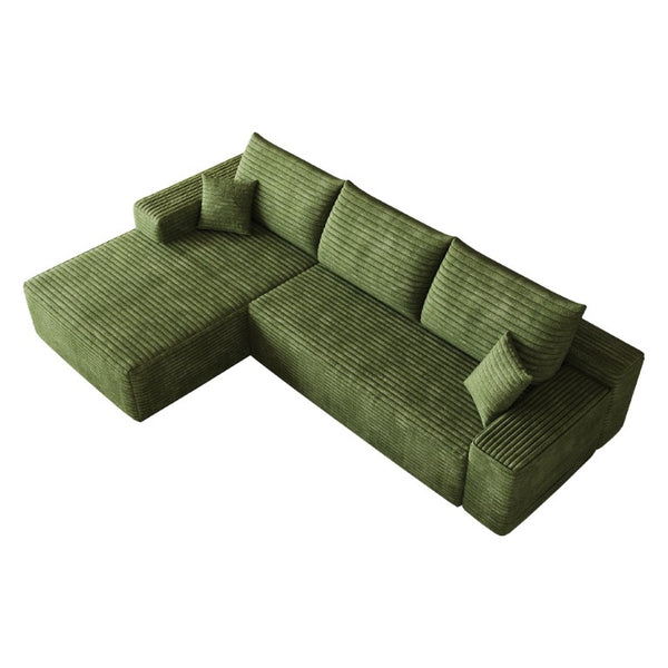 Green Corduroy Modular Sectional with Chaise Living Room L-shape Sofa